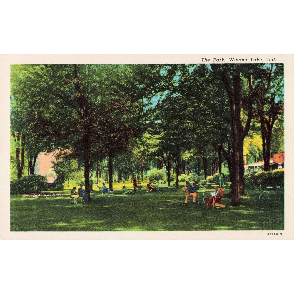 Vintage The Park Winona Lake Indiana Linen Postcard Unposted Curteich-Chicago - Picture 1 of 2
